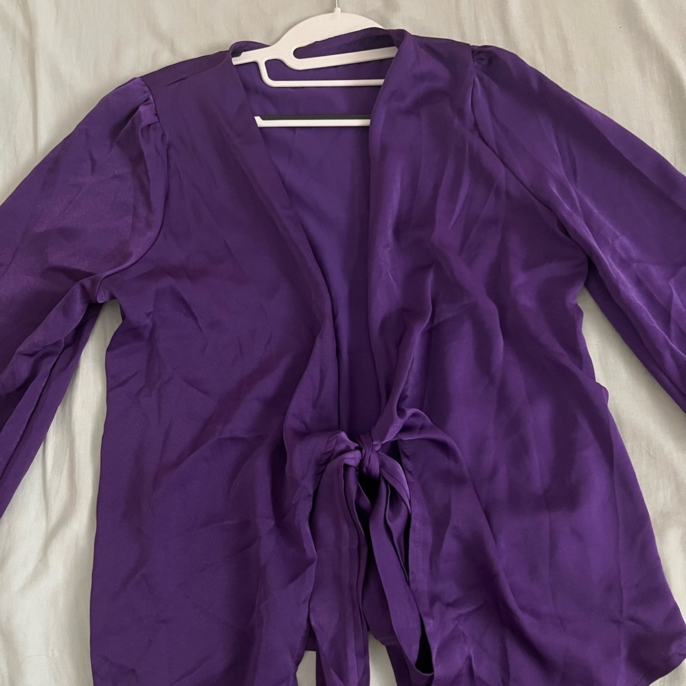 Chic Satin Wrap Blouse in Purple - Picture 3 of 6
